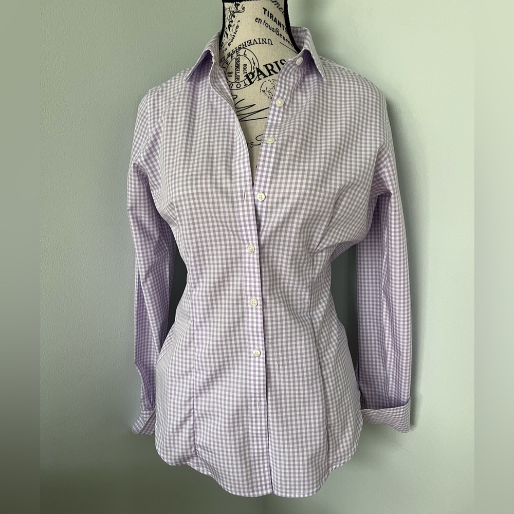 Brooks Bros. Purple Gingham Fitted Buttoni-Up Shirt - Picture 2 of 8